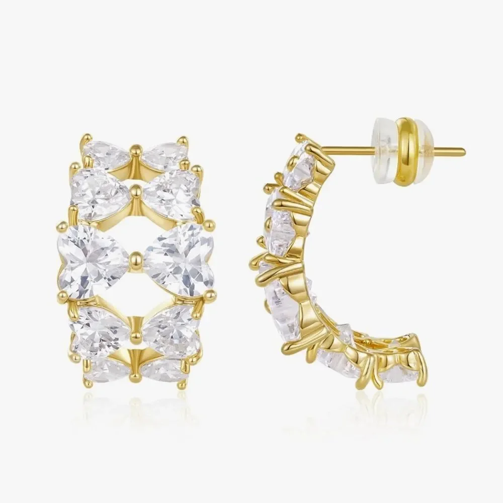 NEW 14K Gold Plated CZ Elegant Hoop Earrings